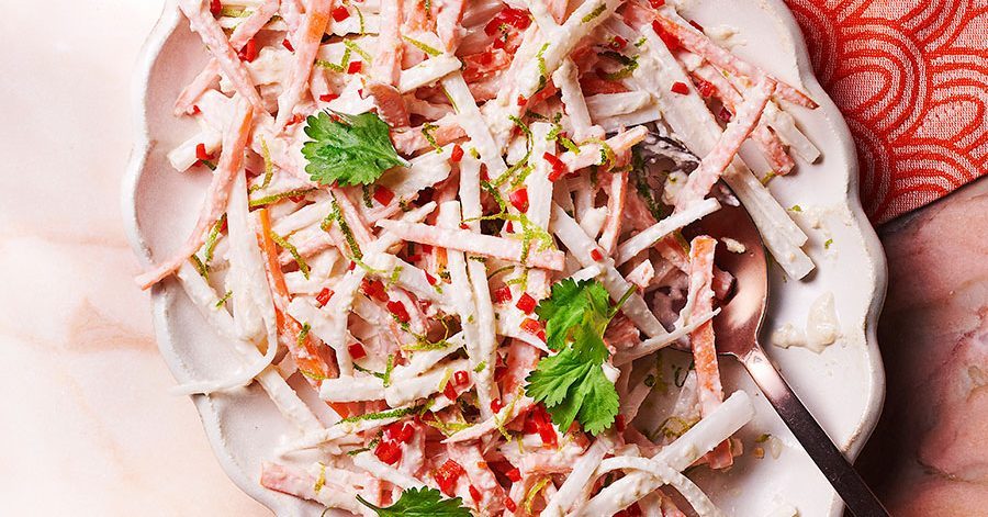 Salada Mooli & Cenoura com receita de molho de caju zaly