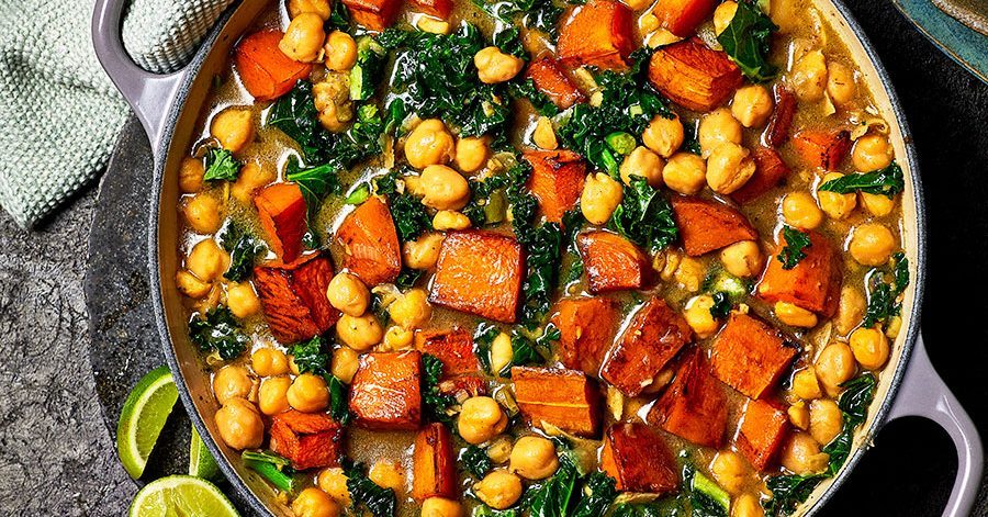 Abóbora de tamarindo com receita de grão de bico e couve