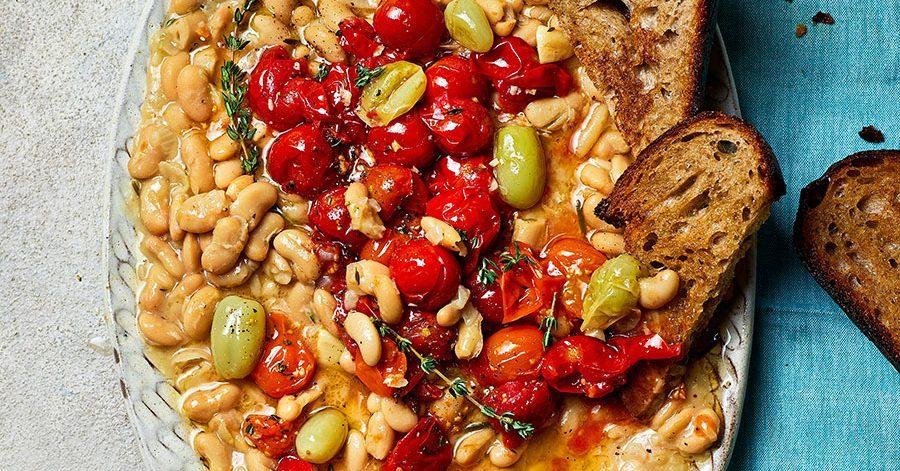 Confita tomates com receita de feijão cremoso